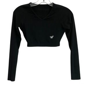 Varsity Spirit Womens Black Long Sleeve V-Neck Crop Top Cheer Dance Small